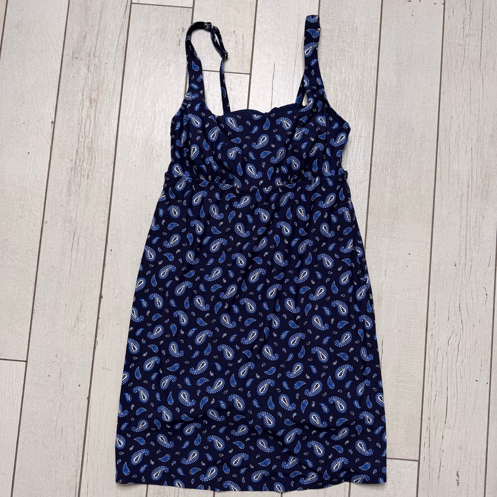 Lands’ End Women’s Size 6 Blue Paisley Swim Dress With Shorts Pockets